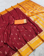 Desiring Maroon Pure Zari Weaving Banarasi Silk Saree With Fugacious Blouse Piece
