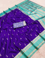 Excellent Purple Pure Zari Weaving Banarasi Silk Saree With Sensational Blouse Piece