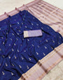 Skinny Royal Blue Pure Zari Weaving Banarasi Silk Saree With Snappy Blouse Piece