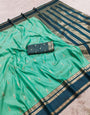 Charismatic Sea Green Pure Zari Weaving Banarasi Silk Saree With Ornate Blouse Piece
