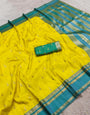 Lovely Yellow Pure Zari Weaving Banarasi Silk Saree With Desirable Blouse Piece