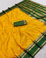 Flameboyant Yellow Pure Zari Weaving Banarasi Silk Saree With Quintessential Blouse Piece
