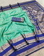 Charming Firozi Pure Zari Weaving Banarasi Silk Saree With Appealing Blouse Piece