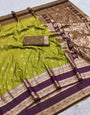 Imbrication Green Pure Zari Weaving Banarasi Silk Saree With Unique Blouse Piece