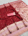 Angelic Maroon Pure Zari Weaving Banarasi Silk Saree With Enchanting Blouse Piece