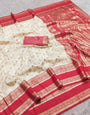 Super extravagant Off White Pure Zari Weaving Banarasi Silk Saree With Effulgent Blouse Piece