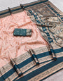 Flamboyant Peach Pure Zari Weaving Banarasi Silk Saree With Breathtaking Blouse Piece