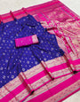 Majestic Royal Blue Pure Zari Weaving Banarasi Silk Saree With Unequalled Blouse Piece