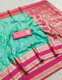 Zephyr Sea Green Pure Zari Weaving Banarasi Silk Saree With Ethnic Blouse Piece