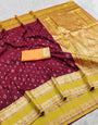Murmurous Wine Pure Zari Weaving Banarasi Silk Saree With Elaborate Blouse Piece