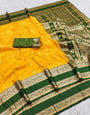 Divine Yellow Pure Zari Weaving Banarasi Silk Saree With Magnetic Blouse Piece