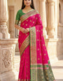 Preferable Dark Pink Pure Zari Weaving Banarasi Silk Saree With Splendorous Blouse Piece