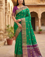 Evocative Green Pure Zari Weaving Banarasi Silk Saree With Elegant Blouse Piece