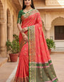 Nebula Pink Pure Zari Weaving Banarasi Silk Saree With Trendy Blouse Piece