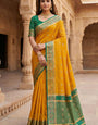 Transcendent Yellow Pure Zari Weaving Banarasi Silk Saree With Blooming Blouse Piece
