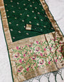 Adoring Dark Green Paithani Silk Saree With Jazzy Blouse Piece