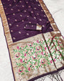Redolent Wine Paithani Silk Saree With Engrossing Blouse Piece