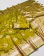 Staring Mehndi Soft Banarasi Silk Saree With Smart Blouse Piece