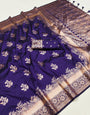 Dazzling Navy Blue Soft Banarasi Silk Saree With Denouement Blouse Piece