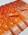 Twirling Orange Soft Banarasi Silk Saree With Intricate Blouse Piece