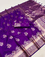 Elaborate Royal Purple Soft Banarasi Silk Saree With Epiphany Blouse Piece