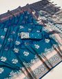 Incredible Teal Blue Soft Banarasi Silk Saree With Mesmerising Blouse Piece