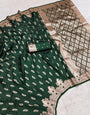 Majesty Dark Green Soft Banarasi Silk Saree With Zephyr Blouse Piece
