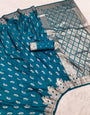 Majestic Rama Soft Banarasi Silk Saree With Unequalled Blouse Piece