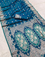 Ideal Blue Soft Banarasi Silk Saree With Inimitable Blouse Piece