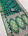 Opulent Rama Soft Banarasi Silk Saree With Demesne Blouse Piece