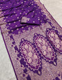 Sophisticated Royal Purple Soft Banarasi Silk Saree With Ephemeral Blouse Piece