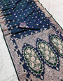 Unique Teal Blue Soft Banarasi Silk Saree With Designer Blouse Piece