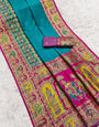 Adoring Firozi Pashmina Saree With Jazzy Blouse Piece