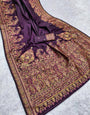 Nectarous Wine Pashmina Saree With Exquisite Blouse Piece