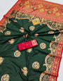 Prettiest Dark Green Pashmina Saree With Smashing Blouse Piece