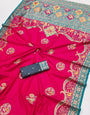 Embellished Dark Pink Pashmina Saree With Gorgeous Blouse Piece