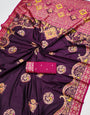 Adoring Wine Pashmina Saree With Jazzy Blouse Piece