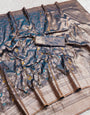 Adoring Grey Soft Banarasi Silk Saree With Jazzy Blouse Piece