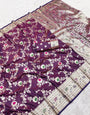 Intricate Wine Soft Banarasi Silk Saree With Splendiferous Blouse Piece
