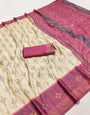 Exuberant Beige Pure Zari Weaving Banarasi Silk Saree With Twirling Blouse Piece