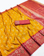Fugacious Yellow Pure Zari Weaving Banarasi Silk Saree With Resonant Blouse Piece