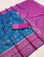 Prominent Blue Pure Zari Weaving Banarasi Silk Saree With Devastating Blouse Piece