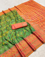 Rhapsody Green Pure Zari Weaving Banarasi Silk Saree With Enthralling Blouse Piece