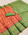 Opulent Peach Pure Zari Weaving Banarasi Silk Saree With Groovy Blouse Piece