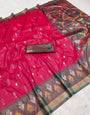 Felicitous Dark Pink Pure Zari Weaving Banarasi Silk Saree With Prettiest Blouse Piece