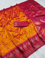 Tremendous Orange Pure Zari Weaving Banarasi Silk Saree With Demure Blouse Piece