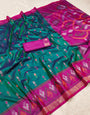 Engaging Rama Pure Zari Weaving Banarasi Silk Saree With Skinny Blouse Piece