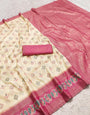 Profuse Beige Pure Zari Weaving Banarasi Silk Saree With Ephemeral Blouse Piece