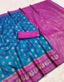 Blissful Blue Pure Zari Weaving Banarasi Silk Saree With Majestic Blouse Piece