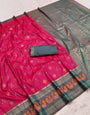 Snazzy Dark Pink Pure Zari Weaving Banarasi Silk Saree With Comely Blouse Piece